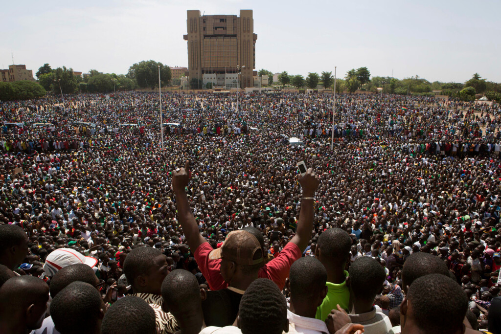 Anti-government protesters gather in the Place de la Nation in Ouagadougou