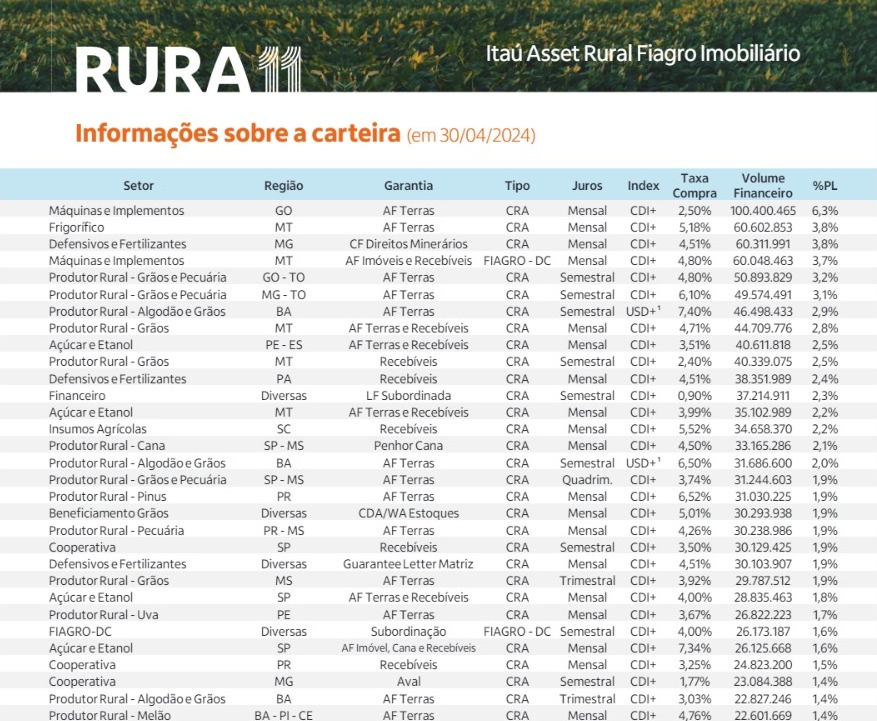 Investidores de varejo não encontram informações sobre devedores de ativos em relatórios periódicos do Itaú Asset Management. Captura de tela/Vectis Datagro.