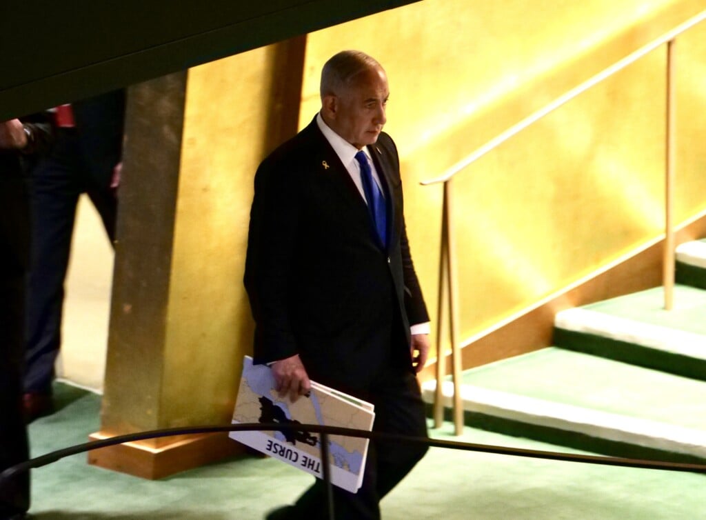 (NOVO) Primeiro-ministro de Israel, Benjamin Netanyahu, discursa na UNGA 79 em Nova York. 27 de setembro de 2024, Nova York, EUA: O Primeiro-ministro de Israel, Sua Excelência Benjamin Netanyahu, discursa na UNGA79 em Nova York, com o tema da sessão como "Não deixando ninguém para trás: agindo juntos para o avanço da paz, desenvolvimento sustentável e dignidade humana para as gerações presentes e futuras." 
Crédito: Niyi Fote/Thenews2 (Foto: Niyi Fote/Thenews2/Folhapress)