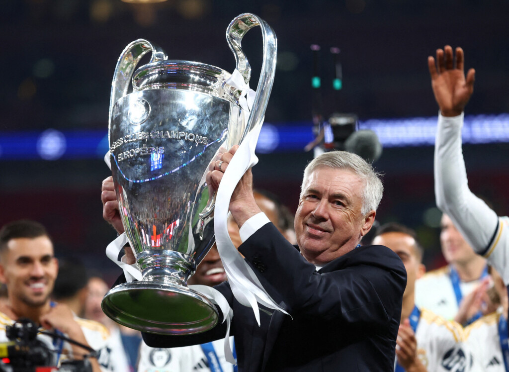 Carlo Ancelotti tem 65 anos e venceu três Champions League no comando do Real Madrid, a última delas em 2024 (Foto: Reuters/Folhapress)