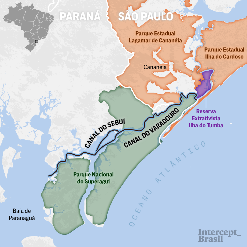 Região do Canal do Varadouro é cercada por áreas ambientais protegidas (Ilustração: Rodolfo Almeida)