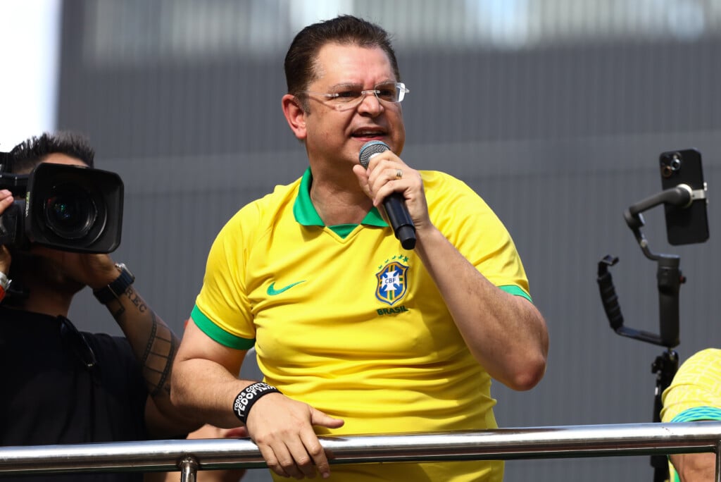 Deputado Federal, Sóstenes Cavalcante, do PL do Rio de Janeiro, participou do ato "Justiça Já" que pediu a anistia dos envolvidos no 8 de Janeiro (Foto: Marina Uezima/Brazil Photo Press/Folhapress)