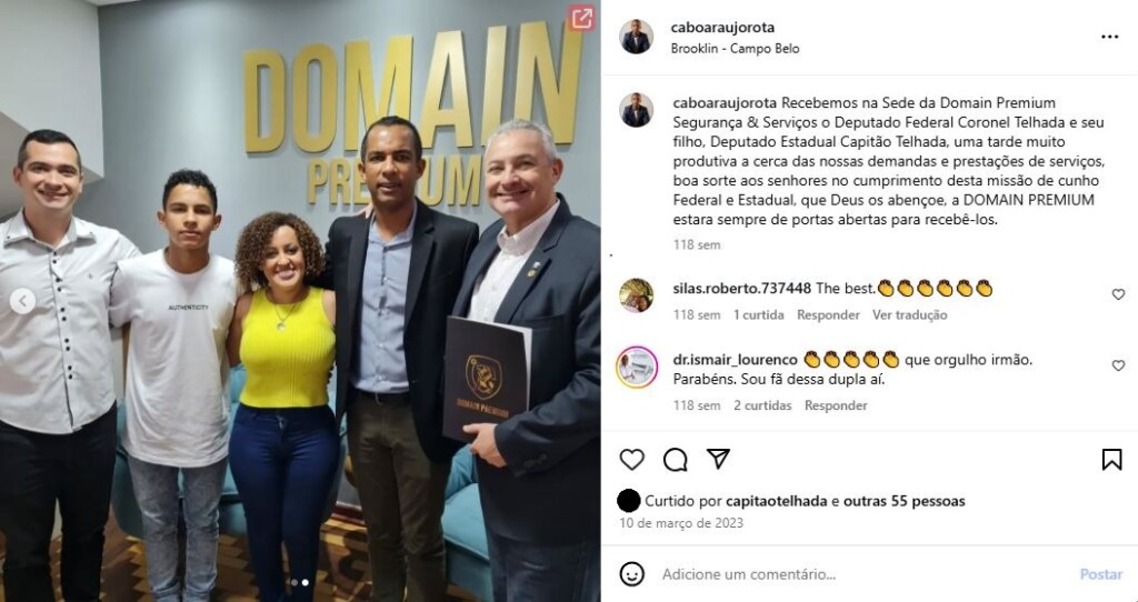 Post de Araújo em 2023, quando ainda era PM da ativa, registrou visita de Coronel Telhada (à direita) e Capitão Telhada (à esquerda) à Domain (Foto: Instagram/Reprodução)