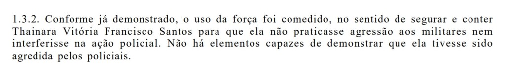 Trecho da investigação da PM sobre o caso Thainara (Foto: Reprodução)