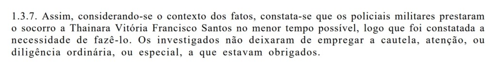 Trecho da investigação da PM sobre o caso Thainara (Foto: Reprodução)
