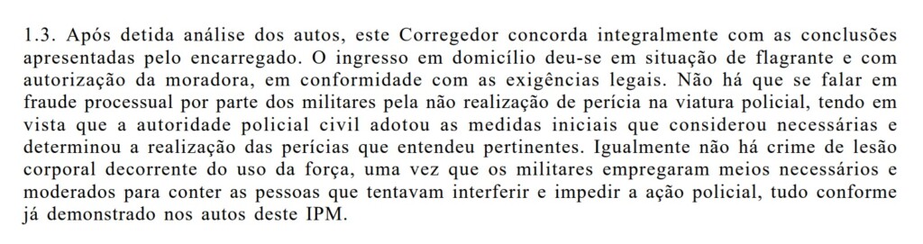 Trecho da investigação da PM sobre o caso Thainara (Foto: Reprodução)
