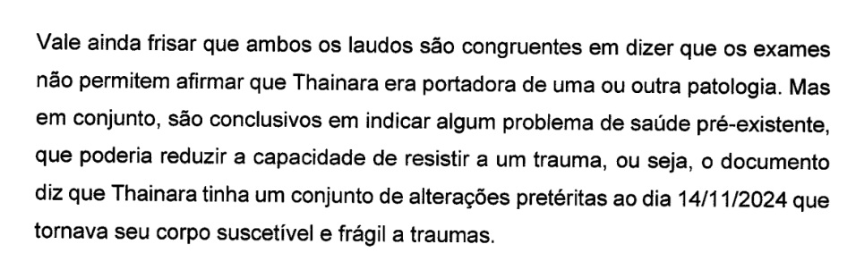Trecho da investigação da PM sobre o caso Thainara (Foto: Reprodução)