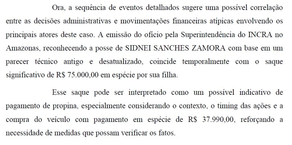 Trecho do relatório da Polícia Federal que menciona saque de R$ 75 mil (Foto: Reprodução)