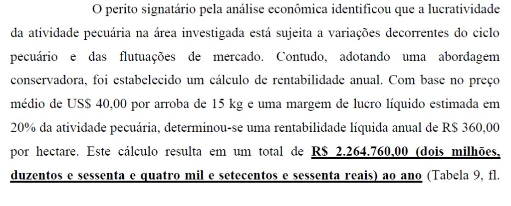 Polícia Federal estima que atividades de pecuária na Fazenda Palotina resultem em uma renda líquida anual de R$ 2,26 milhões (Foto: Reprodução)