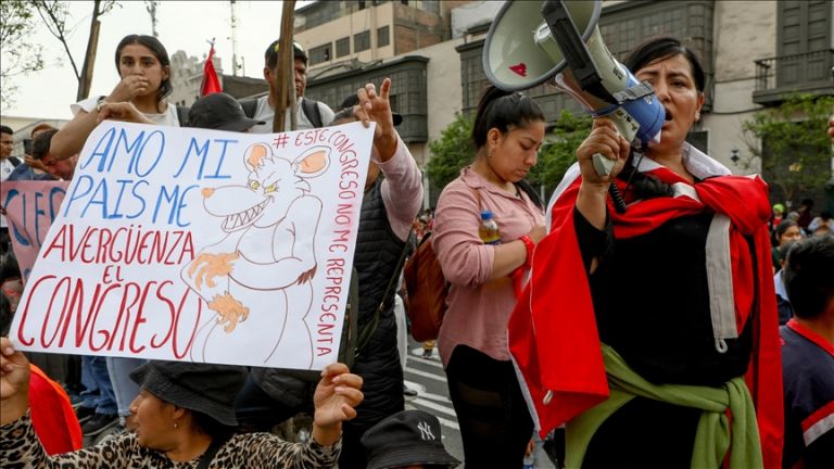Cartaz em manifestação no Peru "Amo meu país, tenho vergonha do Congresso"(Divulgação Sinpermiso)